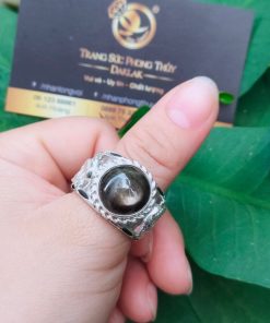 Nhẫn 2 rắn bạc 925 chầu ngọc Sapphire đen