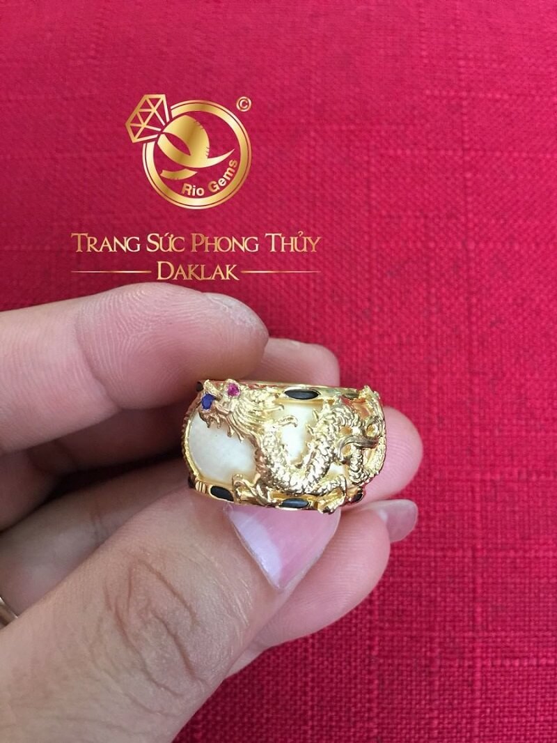 Nhẫn phong thủy rồng bay vàng 18K (đeo ngón cái, Nhẫn trắng FAKE) chất 