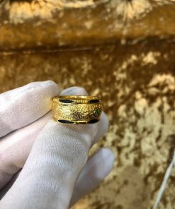 Nhẫn lông voi Rồng Rồng dập mỏng vàng phong thủy Riogems