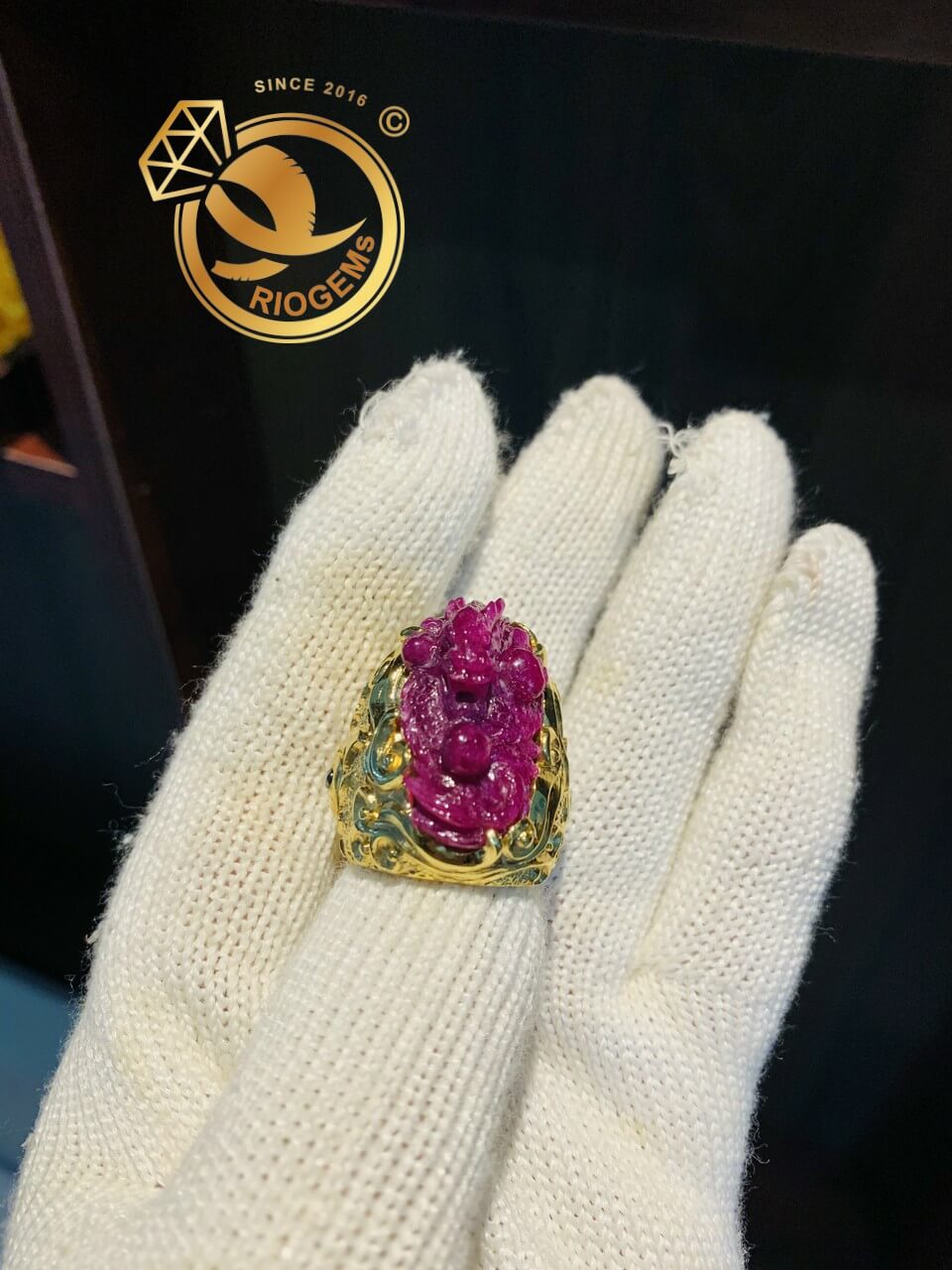 Nhẫn RỒng Ruby bọc vàng âm dương mạnh mẽ