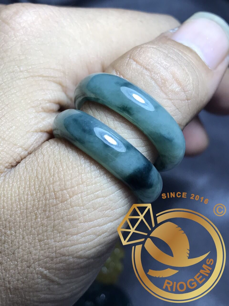 Nhẫn Ngọc Lam Cẩm Thạch Jadeite size lớn – Bảng bo 6mm may mắn