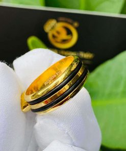 Nhẫn thỏi vàng mặt đá Garnet luồng 2 sợi lông voi đường nét siêu chất