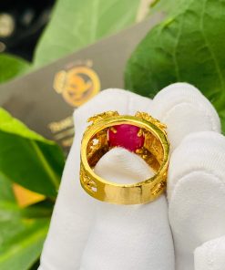 Nhẫn Lục Long vàng Mini chầu Ngọc Ruby gia công tại Riogems