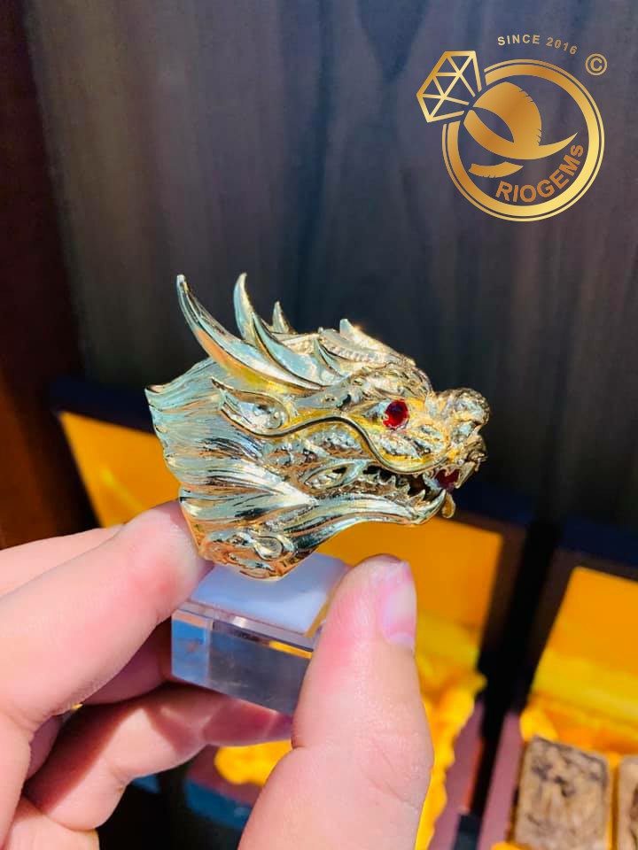 Nhẫn đầu Rồng 3D 2 cây vàng tây 18K (hơn nhẫn đầu rồng Huấn Hoa Hồng)