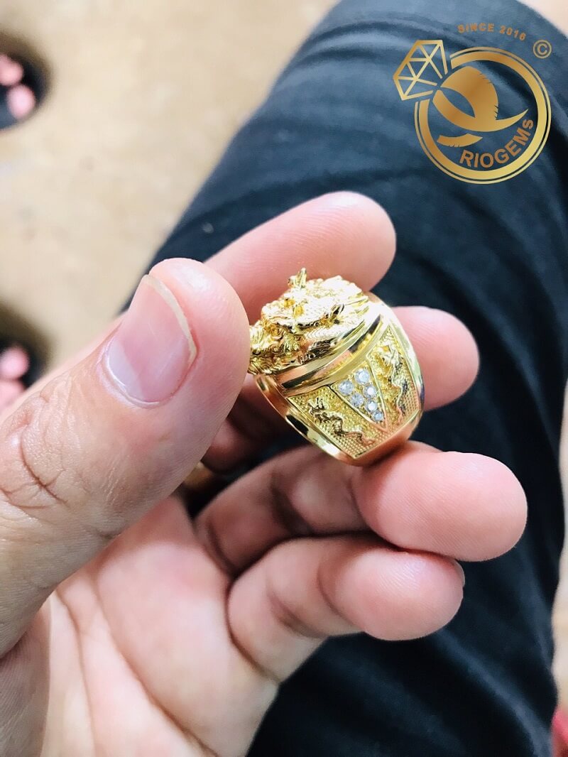 Nhẫn Đầu Rồng Mini vàng 18K đính đá Cz tấm (HÀNG LÀM TAY 100%) gia công đẹp