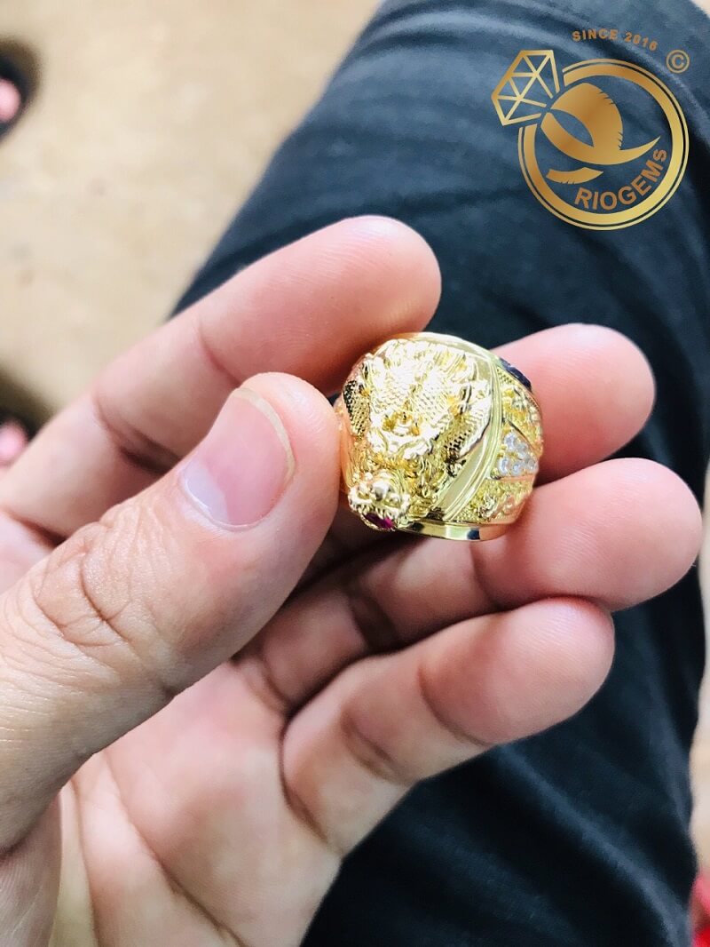 Nhẫn Đầu Rồng Mini vàng 18K đính đá Cz tấm (HÀNG LÀM TAY 100%) chất lượng