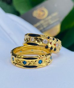 Cặp nhẫn đính đá Cz xanh dương - trắng phong thủy và hợp mệnh
