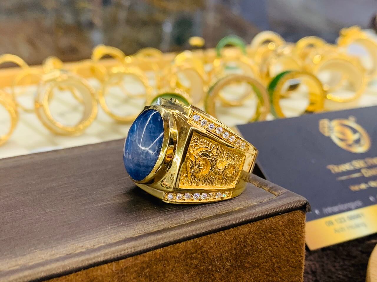 Nhẫn nam Rồng Rồng Sapphire xanh dương có sao (vàng 18K) đẹp