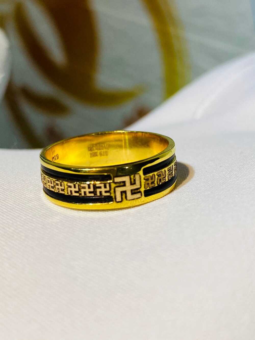 Nhẫn vàng chữ vạn 18K 2 đường lông voi 2021 - Lông Fake cho các cặp đôi
