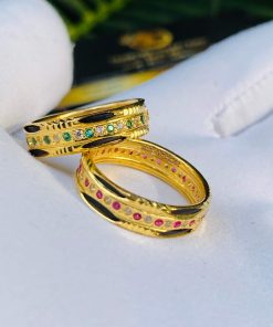 Nhẫn vàng luồng 2 Lông Voi đính đá thích hợp cho các cặp đôi