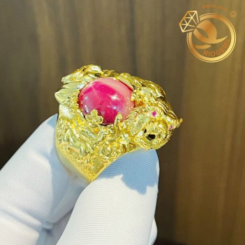 Nhan Tuoi Dan VANG 18K 12 cay om da RUBY 39 60ct 10 nhẫn nam con hổ
