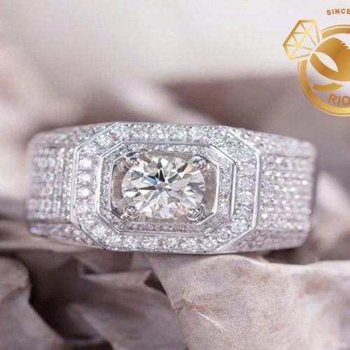 z5776465044823 f51e49c357e2fd17de1c6f3a9015497f Nhẫn nam Vàng Trắng 18K viên chủ 6-8mm