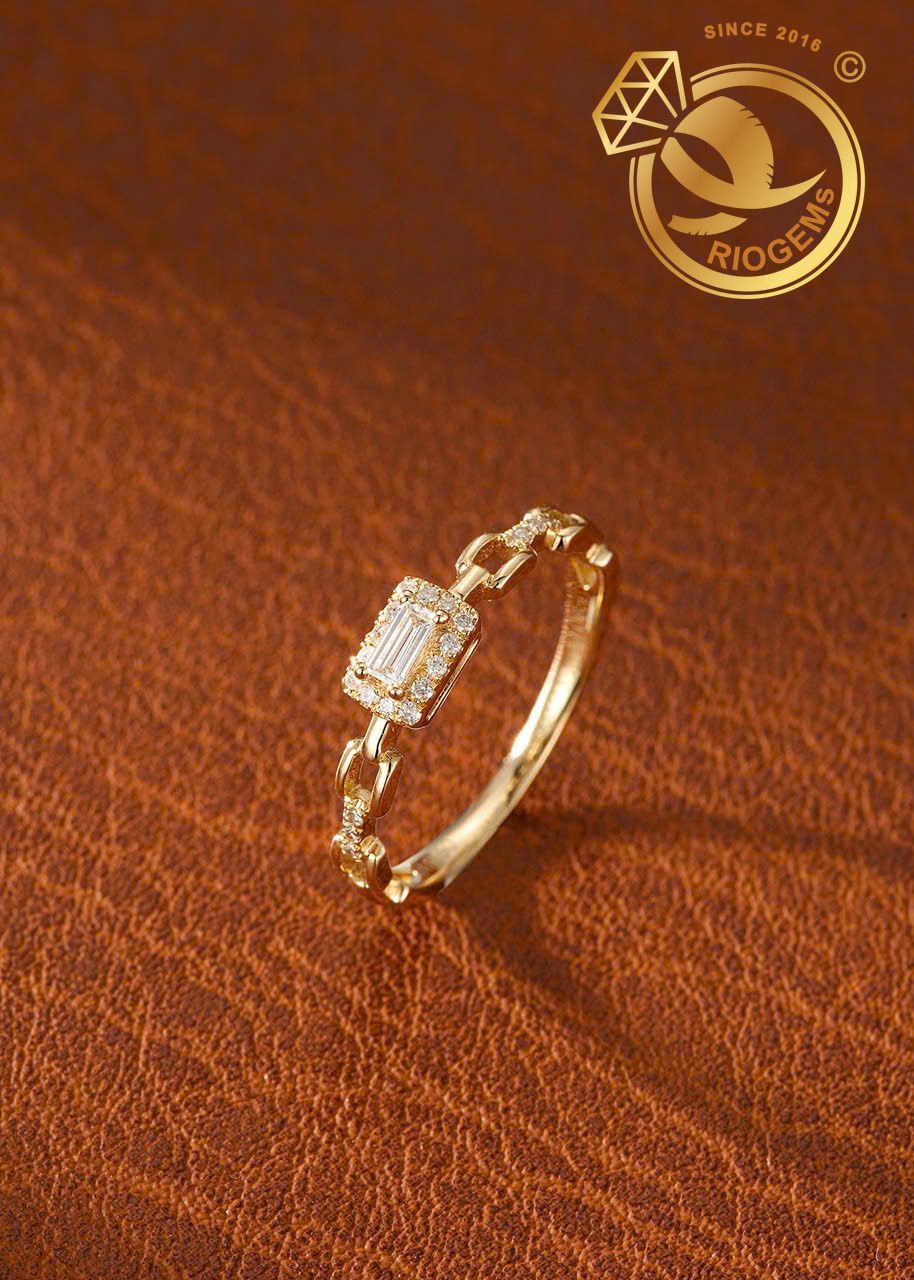 Nhẫn Vàng Ý mắc xích đính mặt KIM CƯƠNG 0.12ct