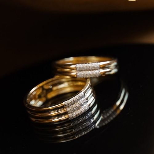 Nhẫn đôi VÀNG Ý 750 đính KIM CƯƠNG tấm